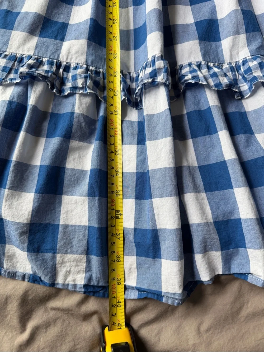 J.Crew Flutter-Sleeve Ruffle-Tiered Midi Dress Gingham Blue & White Womens S
